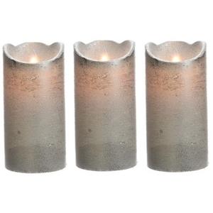 3x Zilveren LED kaarsen/stompkaarsen 15 cm flakkerend -