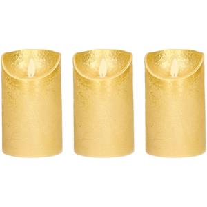 Anna's Collection 3x Gouden LED kaarsen / stompkaarsen met bewegende vlam 12,5 cm -