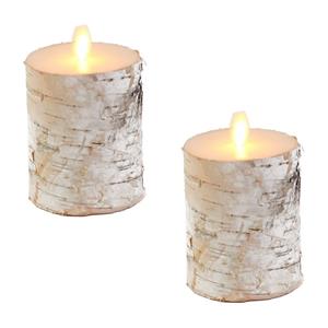 Anna's Collection 3x Witte berkenhout kleur LED kaarsen / stompkaarsen 10 cm -