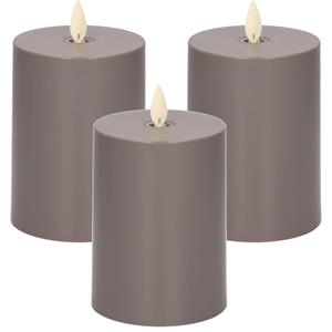 Anna's Collection 3x Antraciet grijze outdoor LED kaarsen / stompkaarsen met bewegende vlam en timer 13 cm -