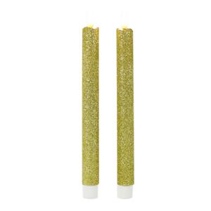 Kaarsen set van 8x stuks Led dinerkaarsen glitter goud 25,5 cm -