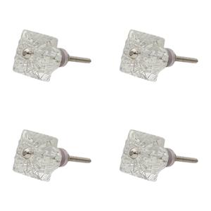 Clayre & Eef Deurknop Set Van 4 4x4x4 Cm Transparant Glas Vierkant Meubelknop Kastknop Transparant Meubelknop Kastknop