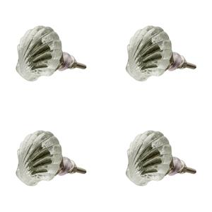 Clayre & Eef Deurknop Set Van 4 Schelp 4 Cm Transparant Glas Meubelknop Kastknop Transparant Meubelknop Kastknop