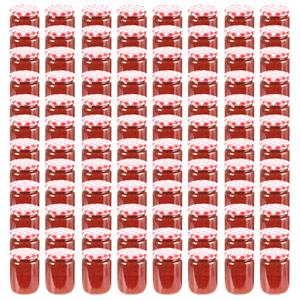vidaXL Jampotten met wit met rode deksels 96 st 230 ml glas