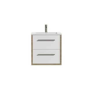 Tiger Boston Meubelset 60cm met 2 lades hoogglans wit / chalet eik inclusief Quadro wastafel hoogglans wit