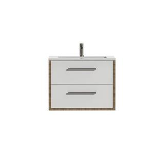 Tiger Boston Meubelset 80cm met 2 lades hoogglans wit / chalet eik inclusief Quadro wastafel hoogglans wit