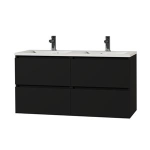 Tiger meubelset Loft 120cm met 4 lades mat zwart inclusief Quadro wastafel hoogglans wit