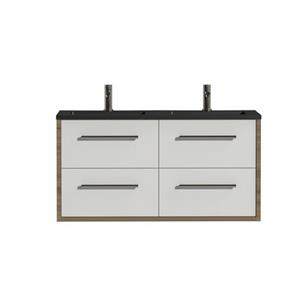 Tiger Boston Meubelset 120cm met 4 lades hoogglans wit / chalet eik inclusief Quadro wastafel mat zwart