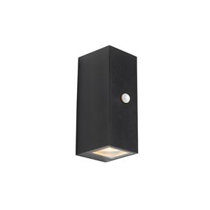 QAZQA Wandlamp zwart 2-lichts IP44 met bewegingssensor - Baleno