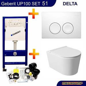 Geberit UP100 Toiletset 51 Civita Glans Wit Rimless Met bril En Drukplaat