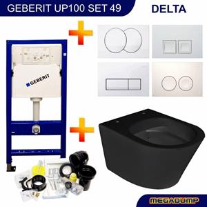 Geberit UP100 Toiletset 49 Wiesbaden Vesta Rimless MAT zwart Met bril en Drukplaat