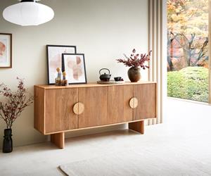 DELIFE Sideboard Surimu 175 cm Akazie Hellbraun 4 Türen 2 Fächer Kork-Griff Holzfüße