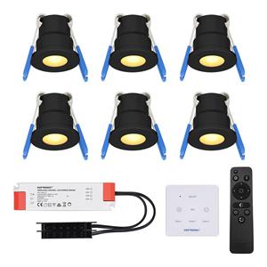 HOFTRONIC™ Set van 6 12V 3W - Mini LED Inbouwspot - Zwart - Dimbaar - Verandaverlichting - Incl. Muurdimmer - IP65 voor buiten - 2700K - Warm wit