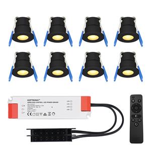 HOFTRONIC™ Set van 8 12V 3W - Mini LED Inbouwspot - Zwart - Dimbaar - Verzonken - Verandaverlichting - IP65 voor buiten - 2700K - Warm wit