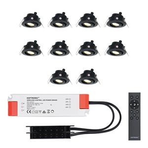 HOFTRONIC™ Sienna Dimbare LED Inbouwspots set Zwart 10x3W 2700K IP44 12V