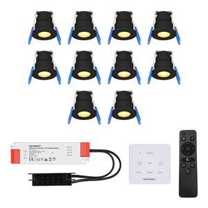 HOFTRONIC™ Set van 10 12V 3W - Mini LED Inbouwspot - Zwart - Dimbaar - Verandaverlichting - Incl. Muurdimmer - IP65 voor buiten - 2700K - Warm wit