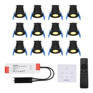 HOFTRONIC™ Set van 12 12V 3W - Mini LED Inbouwspot - Zwart - Dimbaar - Verandaverlichting - Incl. Muurdimmer - IP65 voor buiten - 2700K - Warm wit