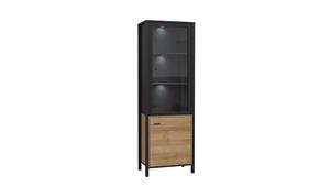 Stylefy Harryson Vitrine III Riviera Eiche Schwarz Links mit LED-Beleuchtung