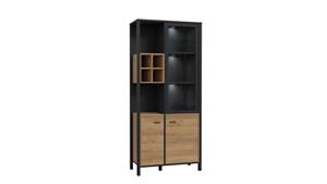 Stylefy Harryson Vitrine IV Riviera Eiche Schwarz mit LED-Beleuchtung