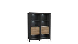 Stylefy Harryson Vitrine II Riviera Eiche Schwarz mit LED-Beleuchtung