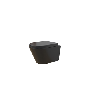 Wiesbaden Stereo rimless hangend toilet met Vesta toiletzitting met Sofclose en Quick-release 40 x 35,5 x 53 cm, mat zwart