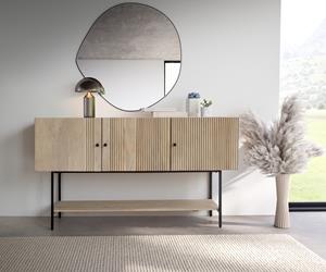 DELIFE Sideboard Nencia 165 cm  Mango White Wash Metall Schwarz 3 Türen