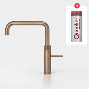 Quooker NL Fusion Square keukenkraan koud, warm en kokend water met PRO3 reservoir messing patina 3FSPTN