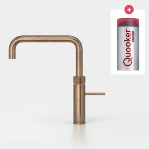 Quooker NL Fusion Square keukenkraan koud, warm en kokend water met COMBI reservoir messing patina 22FSPTN