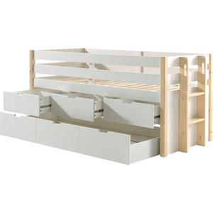 Vipack Hochbett, Absturzschutz, Liegefläche 90x200 cm, Rolllattenrost, Ausf. Weiß/Natur