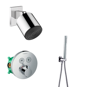 Hansgrohe + Saniclear Hansgrohe Pulsify S inbouw regendouche met thermostaatkraan Shower Select en Saniclear handdouche chroom