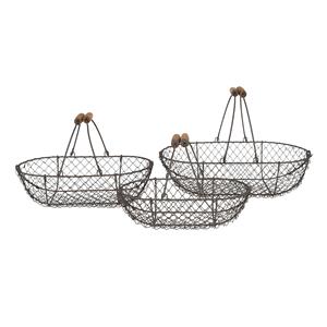 Clayre & Eef Opbergmanden Set van 3 38x22x10 cm Bruin Ijzer Hout Rond
