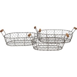 Clayre & Eef Opbergmanden Set van 3 42x27x15 cm Bruin Ijzer Hout Rond