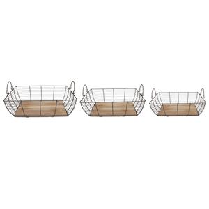 Clayre & Eef Opbergmanden Set van 3 35x25x11 cm Grijs Bruin Ijzer Hout