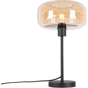 QAZQA Art-Deco-Tischlampe schwarz mit braunem Glas - Bizle