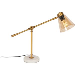 QAZQA Art Deco Tischlampe Bronze mit Marmor und Bernsteinglas - Nina