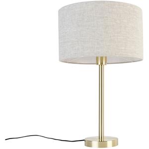 QAZQA Klassieke tafellamp messing met kap lichtgrijs 35 cm - Simplo