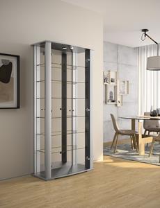 Fif Möbel Vitrine STELLA, Weiß, 2-türig, Spiegelrückwand, LED-Beleuchtung, abschließbar