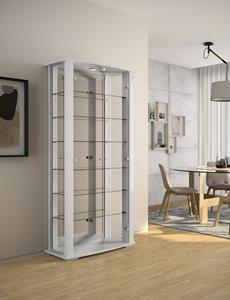 Fif Möbel Vitrine STELLA, Weiß, 2-türig, Spiegelrückwand, LED-Beleuchtung, abschließbar