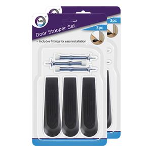 DID Set van 6x stuks deurstoppers/deurwiggen - zwart - 12 cm - rubber -