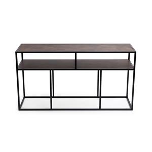 STALUX Side-table Teun 150cm - zwart / lederlook bruin