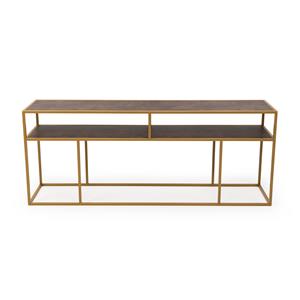 STALUX Side-table Teun 200cm - goud / lederlook bruin