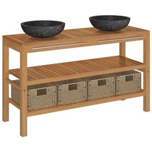 VIDAXL Waschtisch Massivholz Teak Mit Waschbecken Marmor Schwarz