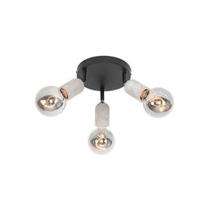 QAZQA Deckenfleck schwarz mit Beton rund 3-Licht - Pedra