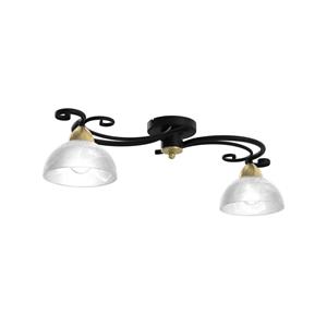 Euluna Plafondlamp Flora, 2 glazen kap, zwart/messing
