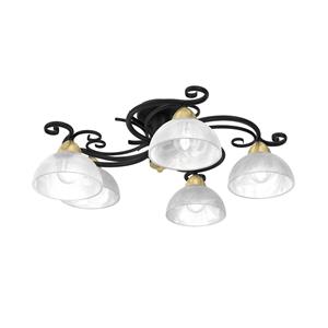 Euluna Plafondlamp Flora, 5 glazen kap, zwart/messing