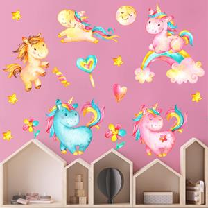 Klebefieber Wandtattoo 18-teilig Einhorn Aquarell Kinderzimmer Set