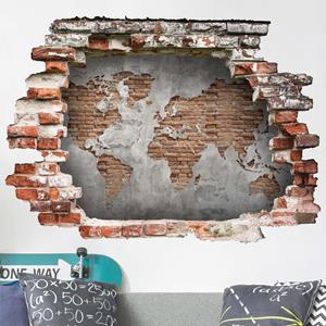 Klebefieber 3D Wandtattoo Shabby Beton Backstein Weltkarte