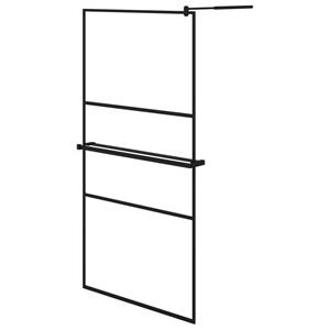 vidaXL Inloopdouchewand met schap 100x195 cm ESG-glas aluminium zwart