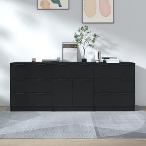 VidaXL Dressoirs 3 St Bewerkt Hout Zwart
