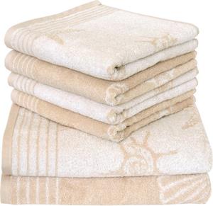 Dyckhoff Handdoekenset Seashell met schelpenpatroon, 4 handdoeken (50x100cm), 2 douchehanddoeken (70x140cm) (set, 6-delig)
